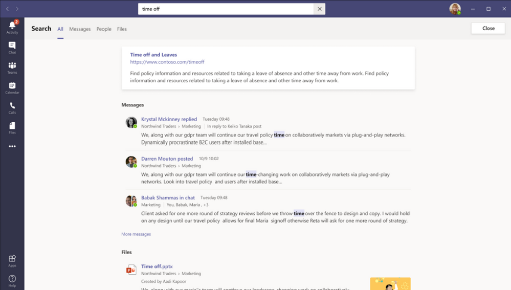 search in teams